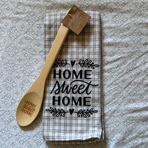 Waverly Gray and White Kitchen Towel with Wooden Spoon Set
